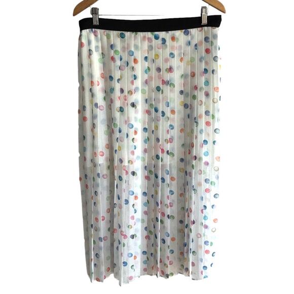 Topshop White Pleated Polka Dot Pleated Midi Skirt Size 10 - Picture 1 of 6